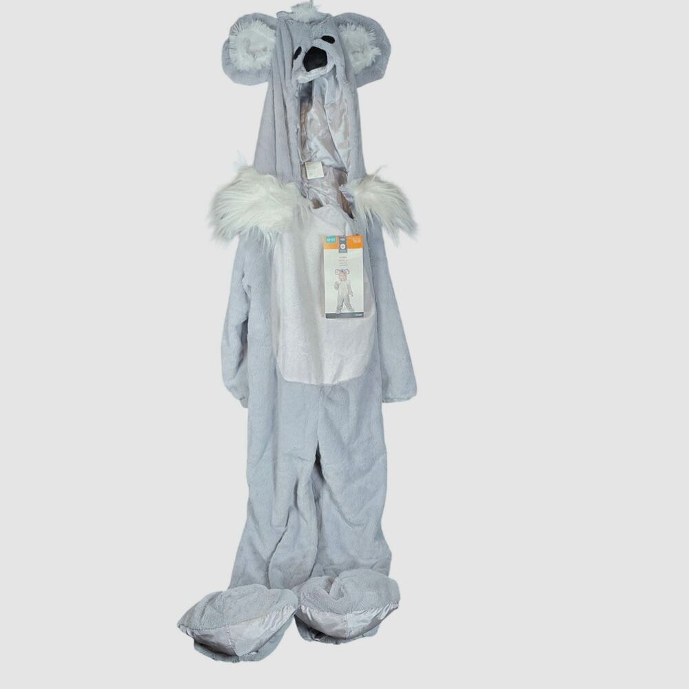 Koala Halloweem Costume Toddler 4-5 Plush Grey Jumpsuit Hood Fluffy Ears NWT
